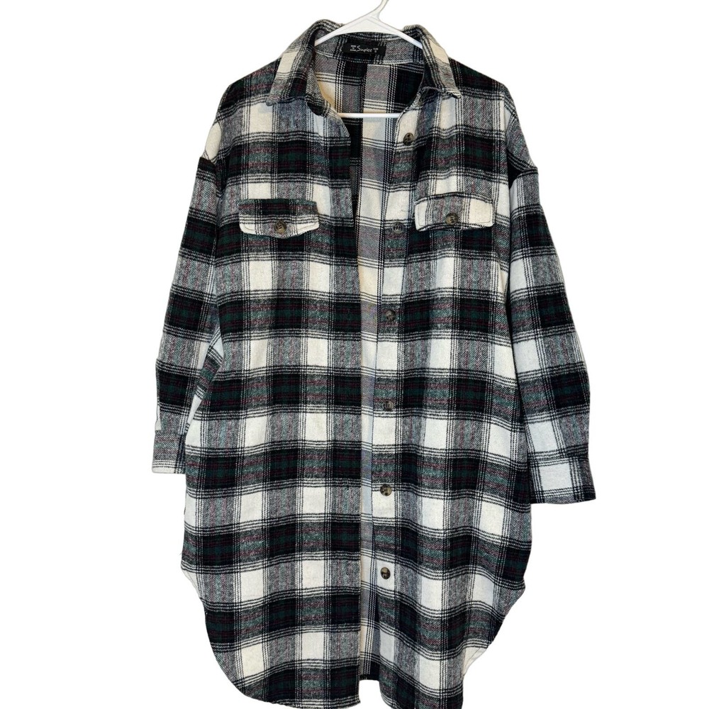 Simplee Women's Flannel Knee Length Shirt Jacket‎ Size Small Plaid